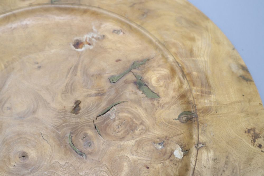 A burr elm wooden plate, diameter 39cm